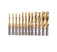12 Pcs Taraud Foret Set Hex Poignée Titane Plaqué Hss Filetage Bit Vis Machine Compound Tap Pour Métal Acier Bois