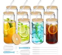 12 pcs verres à boire tasses avec paille de verre et couvercles en bambou, 16 oz en forme de boîte à bière, tasse à café glacé transparente pour cocktail, whisky, soda, Set cadeau Family Party Bar