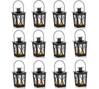 12 Pcs Vintage Métal Mini Bougie Décorative Lanterne Bougie Chauffe-Plat, Décoration De Bougie Led Lumière De Thé Pour La Fête D'anniversaire Pièce Maîtresse De Mariage, Noir (10 Pcs + 2 Pcs)