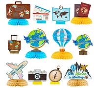 12 Pcs Voyage Centres De Table En Nid D'abeille L'aventure Attend Décor De Fête Voyage Autour Du Monde Décor De Table Accessoires Photo Pour Que L'aventure Commence La Fête Partir
