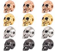 12 perles tête de mort, breloques tête de mort pour création de bijoux, finition bronze antique, 4 couleurs, breloques squelette de 0,36 pouces avec incrustation noire, pour projets DIY