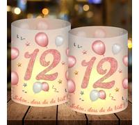 12 Photophores Décoratifs Anniversaire pour 12 Ans, Décoration de Table 12ans Happy Birthday, Deco Anniversaire 12 Ans Femme Homme pour Lumières de thé et Bougies