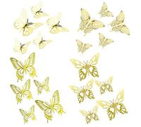 12 Pièce Autocollants muraux 3D en forme de papillon acev Colle,Doré Papillon Stickers Muraux,Stickers Art Décor Papillon,Stickers Muraux Papillon Decoration,Pour d'anniversaire