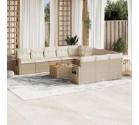 12-Piece Beige Woven Resin Outdoor Garden Sofa Set with Cushions, Modular Patio Furniture for Backyard, Terrace, Includes Side Table, Weather-Resistant & UV-Protected Rattan Lounge Seating