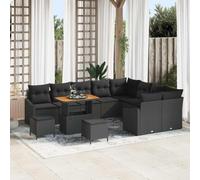 12-Piece Outdoor Patio Furniture Set, Black Synthetic Rattan Sofa Sectional with Table and Ottoman, Modular Garden Lounge Set for Poolside, Terrace, UV Resistant & Waterproof, Easy Assembly