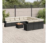 12-Piece Outdoor Patio Furniture Set with Cushions, Black Wicker Resin Rattan Sofa Sectional Set for Garden Backyard Terrace, Modular Design with Acacia Wood Table and Removable Washable Covers