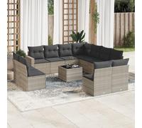 12-Piece Outdoor Patio Furniture Set with Cushions, Light Gray Woven Resin Garden Sofa Modular Sectional Conversation Set with Storage, Tempered Glass Table, Waterproof Covers for Backyard Terrace