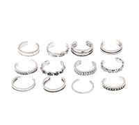 12 pièces / 1 ensemble mode élégant rétro dames anneau d'orteil sculpté creux argent plaqué anneaux ouverts ensemble bague bague commune été plage bijoux cadeaux pour femmes beau design.