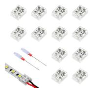 12 Pièces 10 mm Sans Soudure pour Bandes LED, Connecteur Câblé pour Ruban LED 12/24V DC, Connecteurs de Bande à 2 Broches pour LED SMD 5050, 3528 et COB, avec Tournevis Inclus, pour 14AWG-20AWG