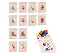 12 Pièces 10x14cm Sachets Jute de Noël avec Cordon,Noël de pochon Cadeau,Sac Toile de Jute, Sacoches à Tirer en Lin Immitation pour Cadeaux, Faveurs de Fête et Bonbons, Sac à Cadeaux Réutilisable