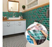 12 Pièces 15x30cm Brique Motif Stickers Carrelage Auto-AdhéSif Vinyle ÉTanche Stickers Muraux Pour Cuisine Salle De Bains Carrelage Mur CheminéE Placard DéCoration Autocollants,vert