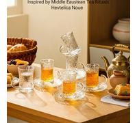 12 pièces/18 pièces Set de tasses à thé turques vintage avec soucoupes - Tasses à café/thé élégantes avec motifs dorés arabes et dessous-de-verre antidérapants, verrerie réutilisable, convient pour le
