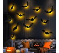 12 Pièces 3D Chauve Souris Halloween, Grande Taille Horreur Chauve Souris Stickers Muraux Avec LED, Stickers Halloween Fenetre, Decoration Helloween Intérieur pour Mur, Porte, Fête Déco (chaud)