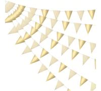 12 pièces 5 mètres Banderole en fanion dorée Guirlande de drapeaux triangulaires à suspendre pour fête, mariage, anniversaire, décoration de Noël Taille UniquePapetier
