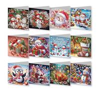 12 Pièces 5D Diamant Peinture Cartes de Vœux de Noël Père Noël Cartes de Noël avec Peinture au Diamant pour Adultes Enfants DIY Diamond Painting Christmas Cards Cartes Postales pour Festival Cadeau