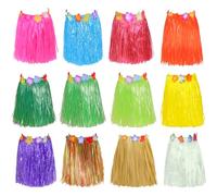 12 Pièces 60cm hawaïenne jupe en herbe, Jupe Hawaienne Femme, Jupe d'herbe Hawaïenne en Plastique, upe Élastiques de Fête de Luau avec Fleurs d’Hibiscus Deguisement Fille Hawai Pour Hawaïen Party