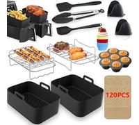 12 Pièces Accessoires pour friteuse Airfryer Moule Silicone pour Ninja Foodi AF300EU, AF400EU, 7.6L-9.5L Et autres friteuses à air Double Zone, Air Fryer Accessoires Moule Silicone Accessoire, Noir