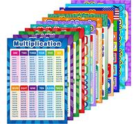 12 Pièces Affiches Mathématiques Éducatives Pourenfant avec 120 Point de Colle pour École Primaire et Intermédiaire Salle de nseigner Division de la Multiplication, 16 x 11 Pouces, Anglais