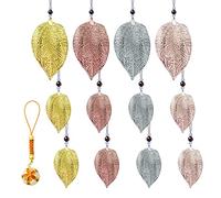 12 Pièces Arbre Feuilles Pendentif foliaire, avec 1 Pendentif Petite cloche, accessoires de décoration de maison, pendentifs métalliques, Décoration de feuilles suspendues, Disponible pour fenêtre