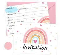 12 Pièces Arc En Ciel Invitation Carte Set, Fille Anniversaire Invitation Carte Avec 12 Rose Enveloppe et 48 Enveloppe Autocollant, Enfant Invites Pour Anniversaire Fête, Halloween, Noël, Baptême