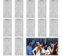 12 Pièces Argent Rideau Métallique de Frange, Rideau Anniversaire Argenté, Rideaux à Franges, Paillette Rideau Frange pour Photographie La Fête Mariage Noël Halloween Party, 1m x 2m