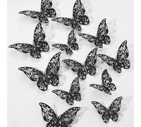 12 pièces Autocollant papillon 3D design créatif, autocollant mural papillon géométrique ajouré pour fête, décoration de gâteau, décoration romantique spéciale de la maison, décoration de chambre, déc