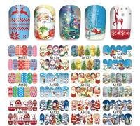 12 Pièces Autocollants Pour Ongles De Noël Décalcomanies D'eau Bonhomme De Neige Santa Clause Cerf Érable Nail Art Nouvel An Curseur Manucure Enveloppes Complètes Outils