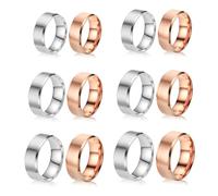 12 Pièces Bague en Acier Inoxydable avec Noyau Vierge Bagues Rondes en Métal Massif de 8 mm avec Incrustations Tailles 6/7/8/9/10/11 Alliance en Argent Poli mat Brossé pour la Création de Bijoux (R5)