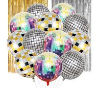 12 Pièces Ballon Disco, 22 Pouces Énormes Ballons Aluminium 4D, Deco Disco Ballons pour Décorations de Fête des Années 60,70, 80 et 90 Rétro Dance Anniversaire