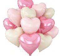 12 pièces Ballons en forme de cœur rose blanc, ballons en feuille métallique en forme de cœur rose bébé crème blanc, ballons en mylar hélium rose clair et blanc sable de 18 pouces pour la décoration d