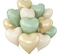 12 pièces ballons en forme de cœur vert sauge et or, 12 pièces ballons en forme de cœur en feuille d'or clair, 1 ballon mylar helium blanc crème de 18 pouces pour décoration de douche de bébé, anniver