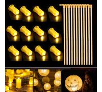 12 Pièces Bâtons de Lanterne,Bâtons à Lanterne électronique LED,Lanternes en Bois,LED Balloon Lumière,Halloween Lanternes électroniques Accessoires,Halloween St Martin Décoration de Fête pour Enfants