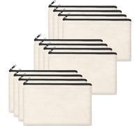 12 Pieces Blank Pencil Cases, Canvas Makeup Bags, Diy Virgin Canvas Fabric Bag, Multifunctional Zippered Bag, Canvas Zippered Bags, For Children To Paint, 21 X 12 Cm, White, Casual Plain