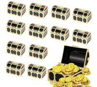 12 Pièces Boîte De Coffre Au Trésor De Pirate, Coffres De Fête De Pirate, Mini Coffre Au Trésor, Avec 30 Pièces d'Or En Plastique, Pour Les Fêtes De Pirates, Les Décorations, Les Anniversaires, Noir