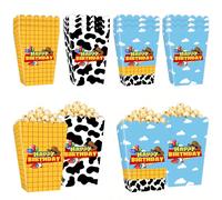 12 pièces Boîtes à pop-corn avec motif de vache pour fête thématique, boîte à pop-corn avec ballon de vache au motif de ciel bleu et nuages blancs, fournitures de fête inspirées d'une histoire, convie
