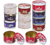 12 Pièces Boîtes Présents de Bonbons en Métal, Lot Festif de Noël | Ronde en Fer Blanc, Couvercle Ajusté, Motif Imprimé Joyeux, pour Sachets de Thé et Petits Présents Couleur Aléatoire