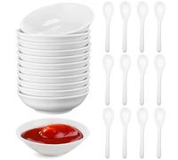 12 Pièces Bols à Tapas et Sauces, 3x3x0,8inch Rond Bols à Sauce Soja, Bols à Trempette, Petit Bols à Sauce avec Cuillère, Sauce Dish Tray, Coupelles à Trempette Sauce de Soja, pour Sauces, Épices