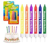 12 Pièces Bougie Anniversaire, Bougie Gateau Multicolore, bougies d'anniversaire arc-en-ciel avec Support pour enfants pour Anniversaire, Fête