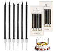 12 Pièces Bougie Anniversaire,Métallique Bougie,Bougies Anniversaire Adulte Enfant,vec Support,Bougie Gateau,Bougies d'Anniversaire Décorative pour Fête de Gâteau,Fête de Mariage(Noir)