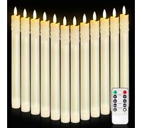 12 Pièces Bougies Bâton LED, Bougies LED Sans Flamme, Bougies Coniques Avec Télécommande Et Fonction Minuterie, Bougie LED Flamme Vacillante, Fonctionne Avec Piles, Pour Noël, Mariage, Fête, Table