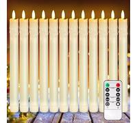 12 Pièces Bougies Bâton LED, Chandelle LED avec Fonction Minuterie et Télécommande, Bougies LED Flamme Vacillante, Lumière à Mèche 3D, Fonctionnant Sur Piles pour Noël, Maison, Mariage et Fête
