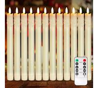 12 Pièces Bougies Bâton LED, Chandelle LED avec Fonction Minuterie et Télécommande, Bougies LED Flamme Vacillante, Lumière à Mèche 3D, Fonctionnant Sur Piles, pour Noël, Maison, Mariage et Fête