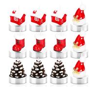 12 Pièces Bougies Chauffe-Plat de Noël, Bougies de Noël Faites à la Main, Bougies Noël Délicates, Bougie en Forme de Pomme de Pin Chapeau de Noël, Bougies de Décoration de Noël de Maison