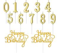 12 pièces bougies d'anniversaire, bougie chiffre,gâteau numéro 0 à 9 ans,2 pièces de décoration de gâteau avec lettres joyeux anniversaire,Gâteau d'Anniversaire (Or)