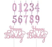 12 pièces bougies d'anniversaire, bougie chiffre,gâteau numéro 0 à 9 ans,2 pièces de décoration de gâteau avec lettres joyeux anniversaire,Gâteau d'Anniversaire (Rose)