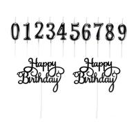 12 pièces bougies d'anniversaire, bougie chiffre,gâteau numéro 0 à 9 ans,2 pièces de décoration de gâteau avec lettres joyeux anniversaire,Gâteau d'Anniversaire (Noir)