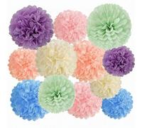 12 pièces Boules de fleurs en papier colorées ton bonbon Décorations de fête Arc-en-ciel Glace Pâques Macaron Décoration murale suspendue Fournitures pour anniversaire mariage douche Rose Violet Pêche