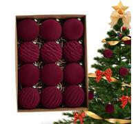 12 Pièces Boules De Noel en Velours Incassables - 8cm Boules Suspendues Flocéesm, BoulesDe Noel en Velours Rouge Floqué pour Sapin De Noels Vacances Maison Fête Décoration