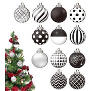 12 Pièces Boules De Noël Noires Et Blanches, Décorations De Noël Rondes Noires Et Blanches, Ornements De Boules De Noël Simples, Décoration d'arbre De Noël Légère pour Les Fêtes À La Maison