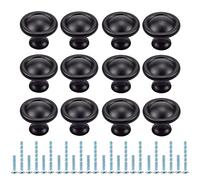 12 Pièces Boutons de Tiroir Ronds, Poignée Cuisine avec 2 Vis de Taille pour Meubles, Armoire, Commode, Parfait pour Porte, Bureau, Chambre, Placard (Noir)